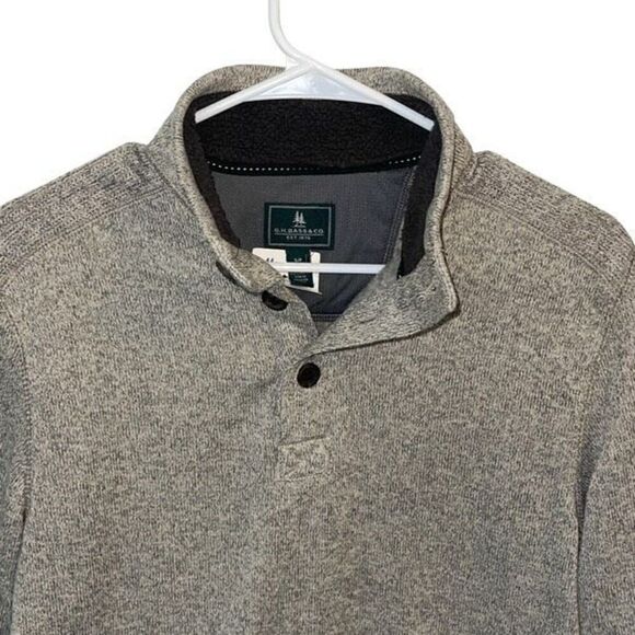 G.H. Bass & Co Mens 1/4 Button Henley Fleece Pullover Sweater Gray Small - Picture 2 of 8